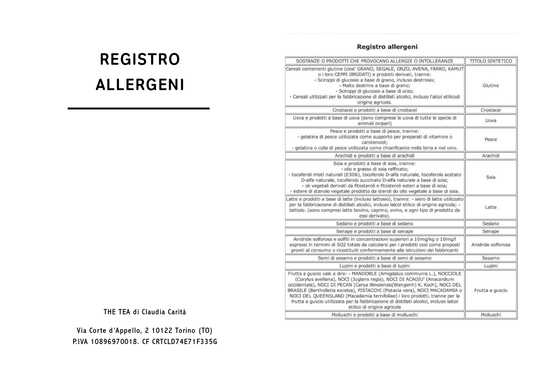 REGISTRO ALLERGENI somministrazione